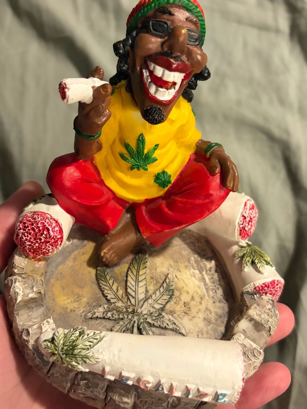 Rasta Smiling Figure Ashtray with Bright Yellow Top & Red Pants
